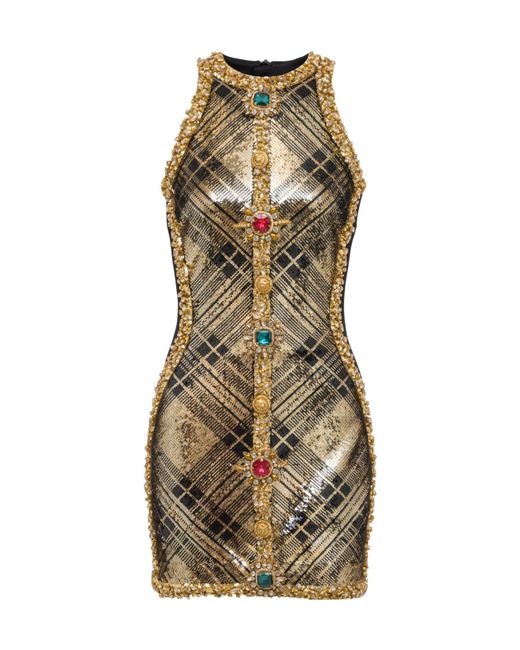 Balmain Multicolor Short Sleeveless Dress With Plaid Embroidery