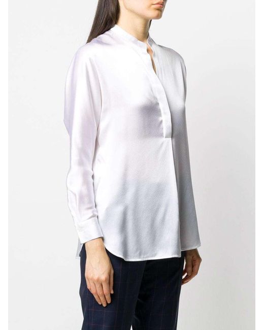 Vince White Open Neck Long-Sleeved Loose Fit Blouse