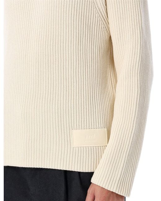 AMI Natural High Neck Ribbed Jumper for men