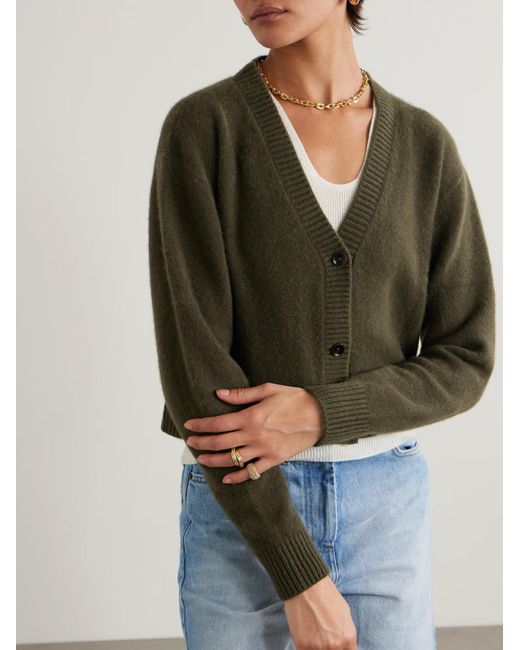 The Elder Statesman Green Cashmere Cropped Cardigan