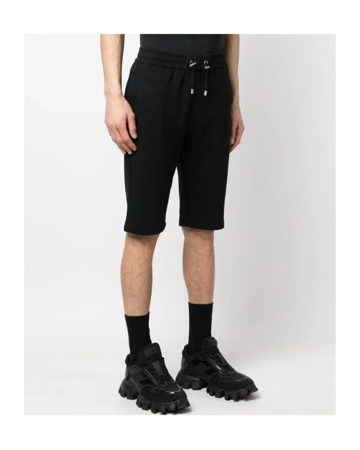 Balmain Black Drawstring Cotton Track Shorts for men