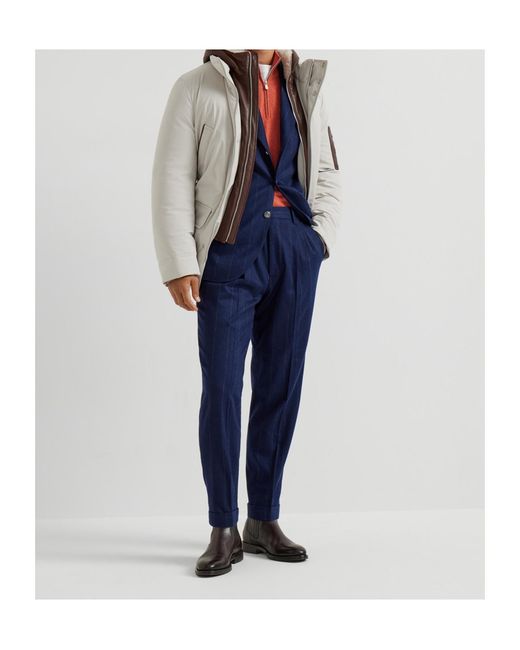Brunello Cucinelli Blue Zip-Up Hooded Jacket for men