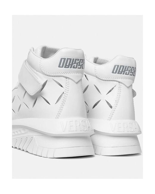 Versace White Cut-Out High-Top Sneakers for men
