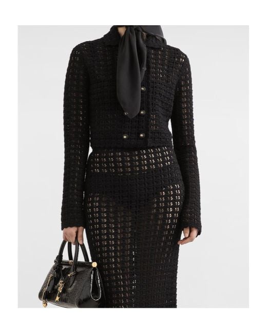 Dolce & Gabbana Black Double-Breasted Crochet Jacket