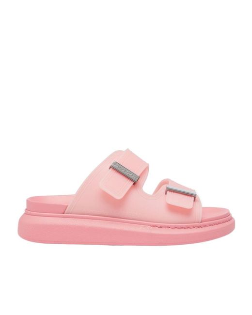 McQueen Pink Hybrid Double Buckled Slides