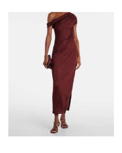 Galvan Red Asymmetric Draped Jersey Maxi Dress