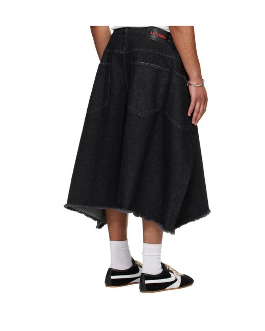 Lu'u Dan Black Maxi Belt Loop Denim Shorts for men