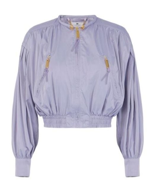 Elisabetta Franchi Blue Zip-Up Crewneck Bomber Jacket