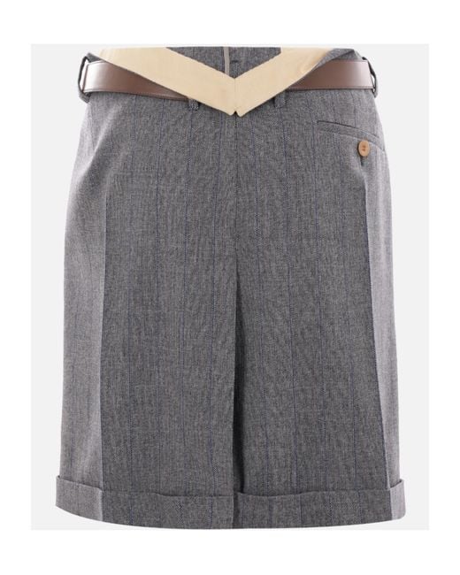 Prada Gray Pinstriped Belted Mini Skirt
