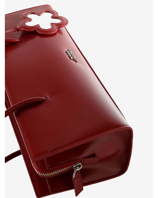 Marc Jacobs Red Flower-Embellished Leather Tote Bag