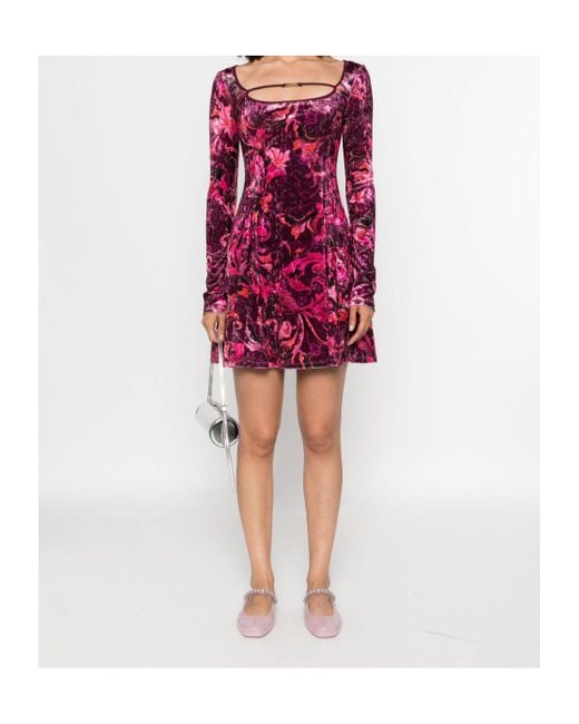 Versace Jeans Red Couture Logo Plaque Velvet Mini Dress