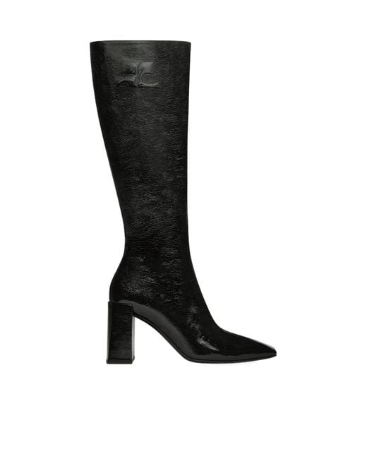 Courreges Black Block-Heeled Knee-High Boots