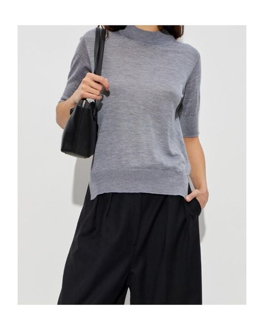 Jil Sander Gray Mock-Neck Knitted Top