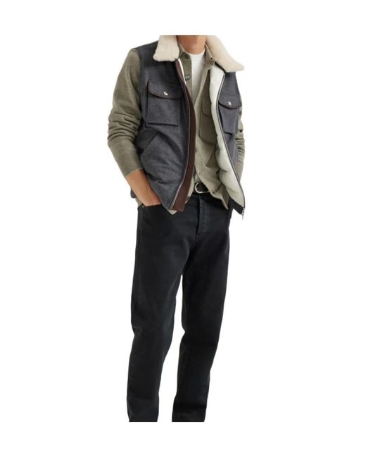 Brunello Cucinelli Black Shearling-Collar Wool Vest for men