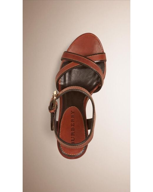 Burberry Brown Check Buckle Wedge Sandals