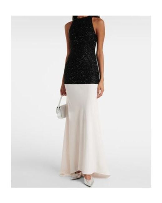 Staud White Gabrielle Beaded Crêpe Gown