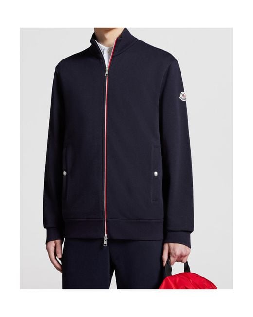 Moncler Blue Tricolor-Trimmed Cotton Zip-Up Sweatshirt for men