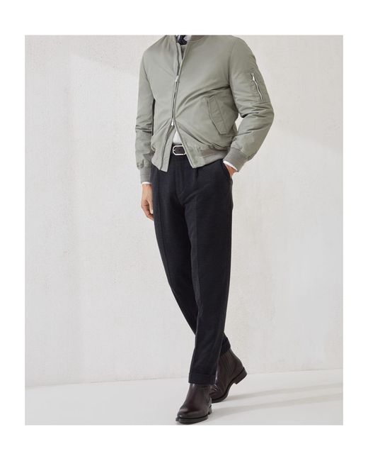 Brunello Cucinelli Gray Pleated Tapered Trousers for men