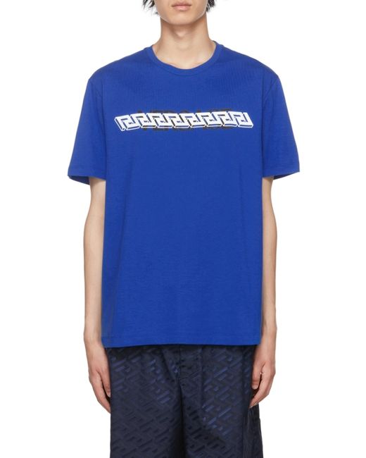 Versace Blue La Greca Print T-Shirt for men