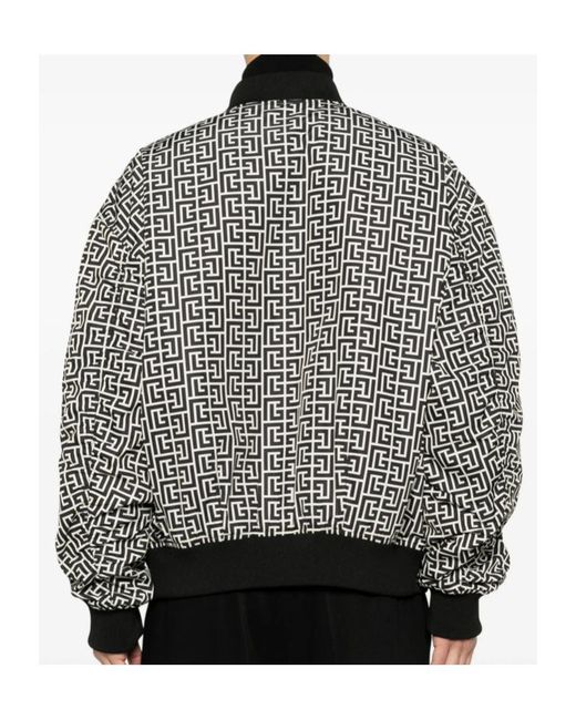 Balmain Gray Monogram Bomber Jacket for men