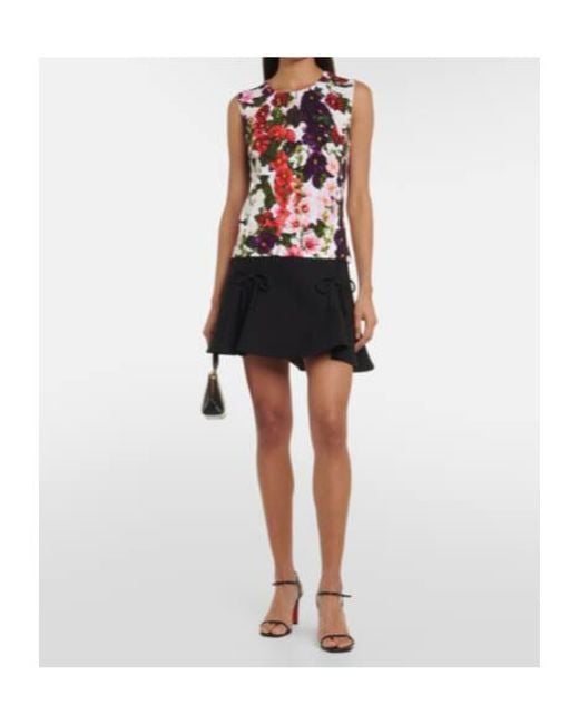 Oscar de la Renta Red Floral Cotton-Blend Tank Top