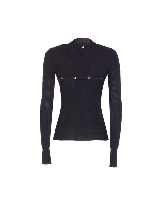 Patrizia Pepe Blue Button-Detail High-Neck Knitwear