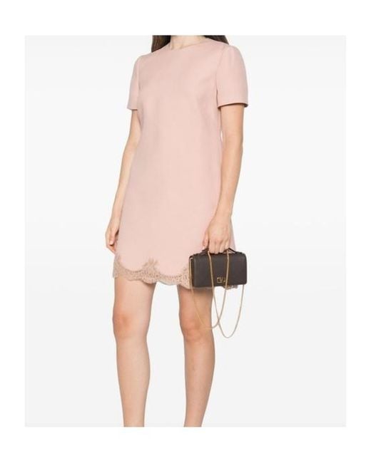 Valentino Pink Crew Neck Lace-Trim Mini Dress