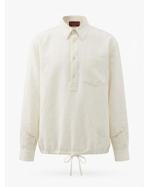 Gucci White Embroidery Shirt for men