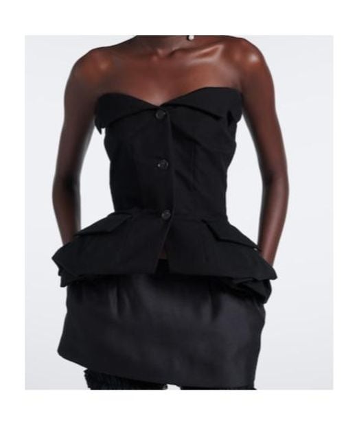 Magda Butrym Black Peplum Cotton Bustier Top
