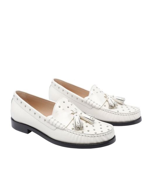 Stuart Weitzman White Tassel Loafers