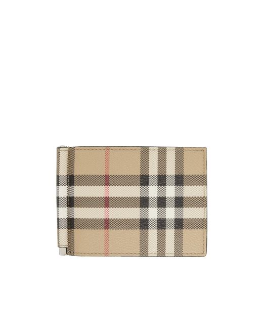 Burberry Natural Checked Bi-Fold Clip Wallet for men