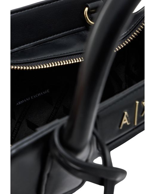 ARMANI EXCHANGE Black Logo-Plaque Tote Bag