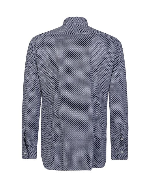 Barba Napoli Blue Barba Patterned Long Sleeve Shirt for men