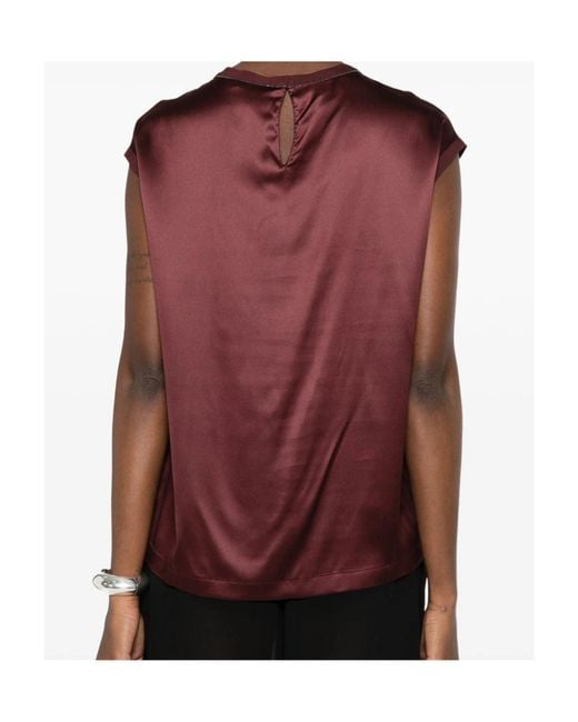 Brunello Cucinelli Red Satin Cap-Sleeve Top