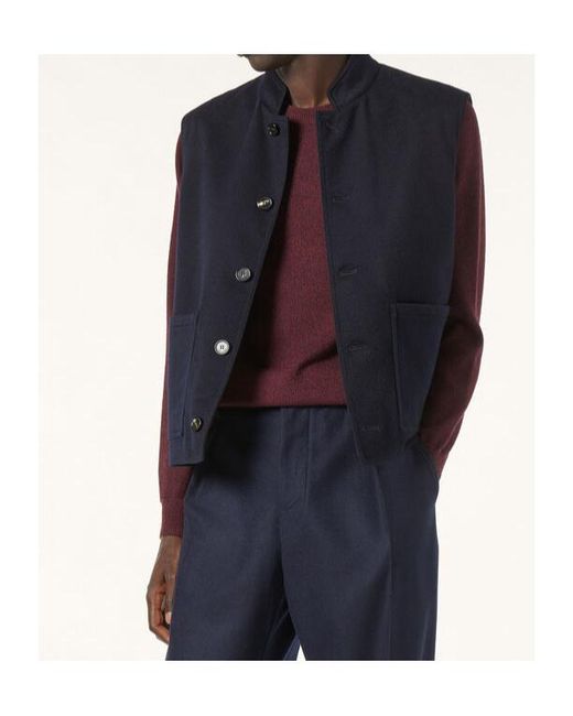 Loro Piana Blue Henley Buttoned Gilet for men