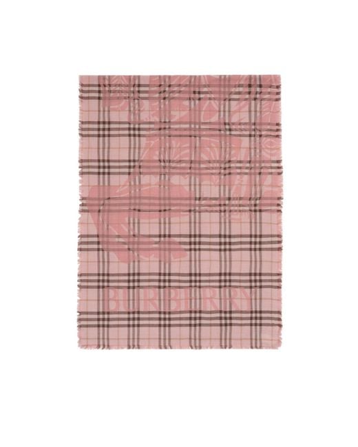 Burberry Pink Wide Ekd Check Fringed Scarf