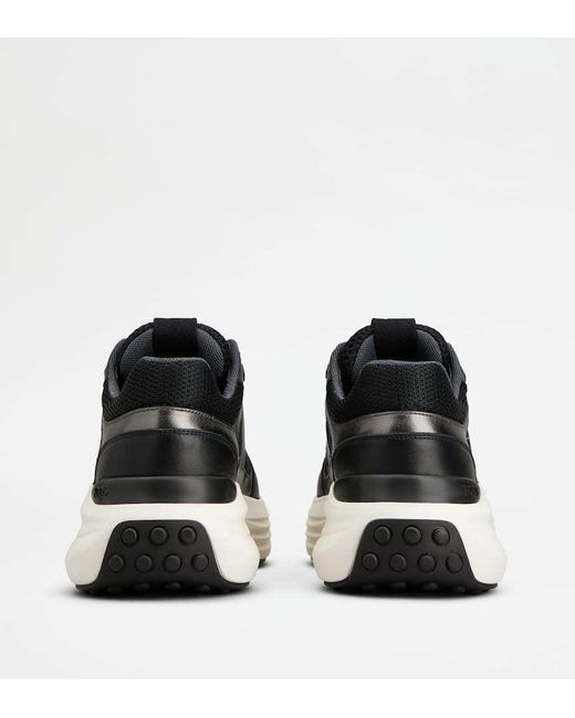 Tod's Black Leather-Panelled Lace-Up Sneakers