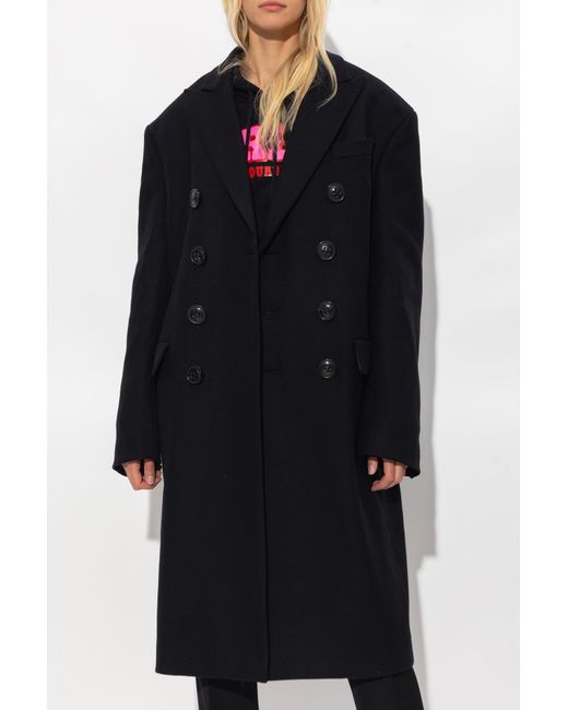 DSquared² Black Double-Breasted Virgin Wool Coat