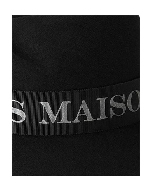Maison Michel Black Virginie Logo Trimmed Fedora Hat
