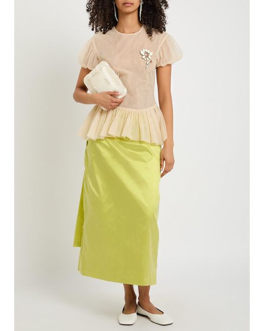 Simone Rocha Natural Ballet Embellished Sheer Chiffon Blouse