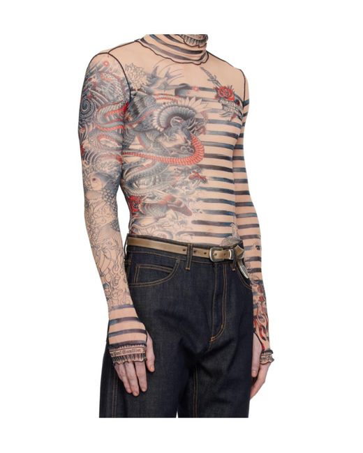 Jean Paul Gaultier Blue Graphic-Print Striped Top