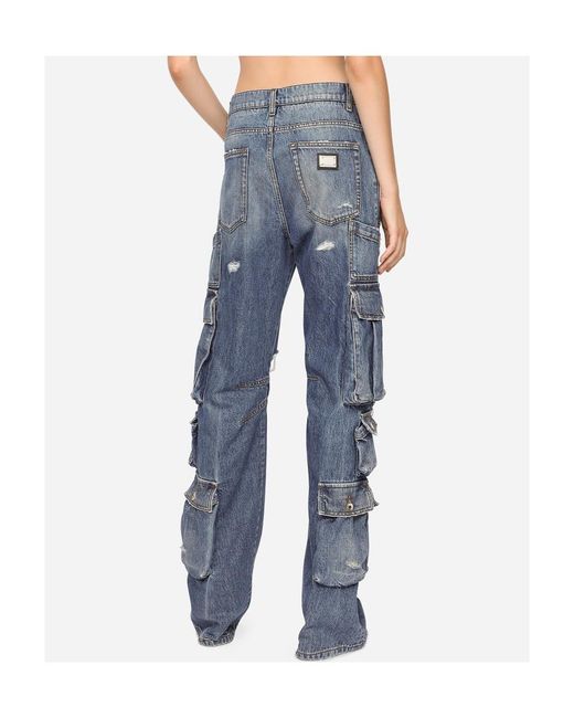 Dolce & Gabbana Blue Distressed Cargo Straight-Leg Jeans