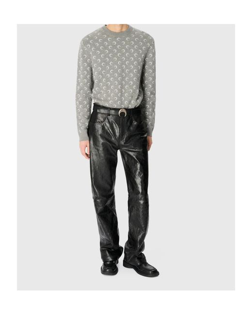 MARINE SERRE Gray Moon Jacquard Knit Crewneck Sweater for men