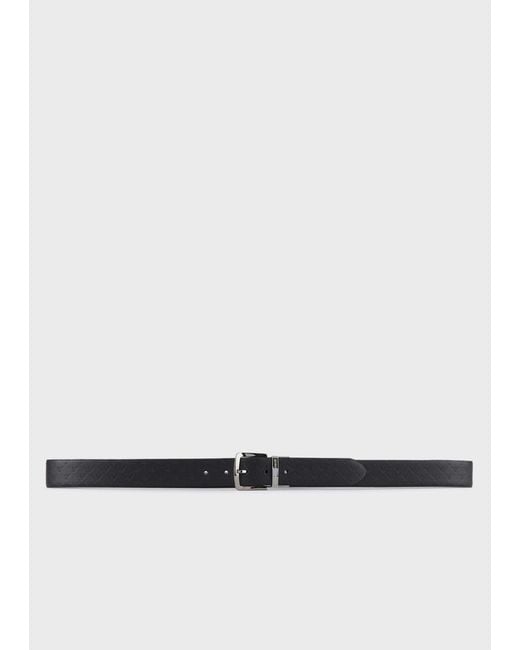 Emporio Armani White Logo Embossed Buckle-Fastened Belt for men