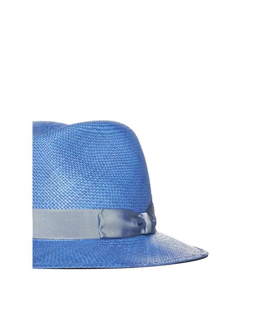 Borsalino Blue Straw Ribbon Band Hat for men