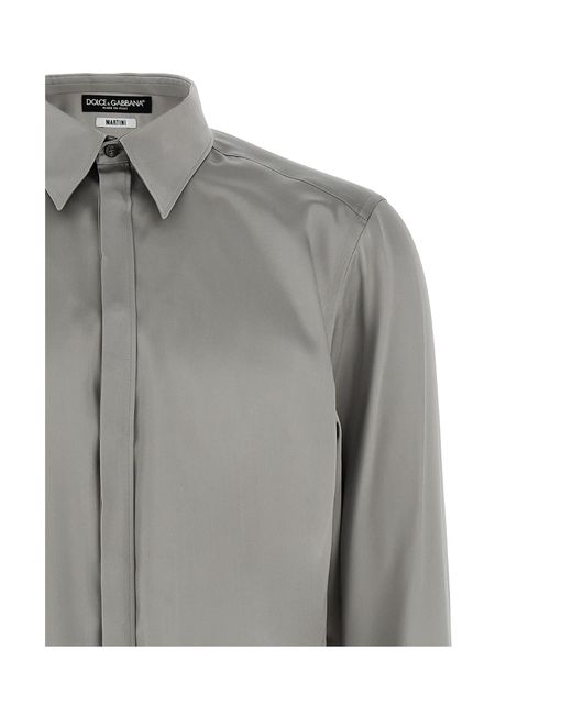 Dolce & Gabbana Gray Curved Hem Satin Shirt for men