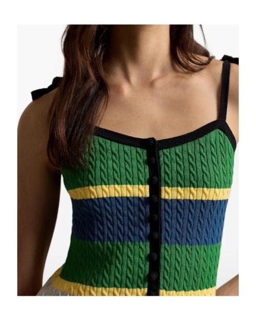 Polo Ralph Lauren Green Crochet Striped Knitted Top