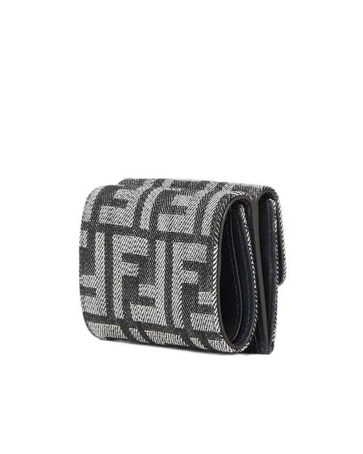 Fendi Gray Baguette Ff Jacquard Micro Trifold Wallet
