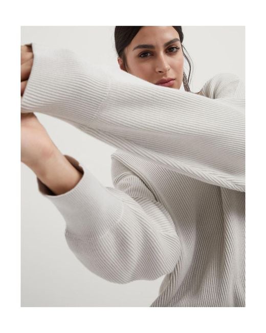 Brunello Cucinelli Gray Monili-Trim Ribbed Jumper