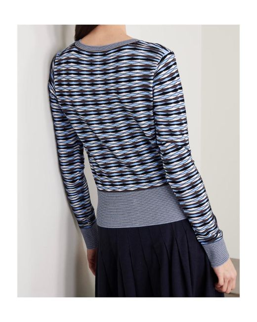 Veronica Beard Blue Cambria Cropped Jacquard-Knit Cardigan